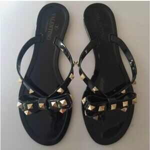 Black Summer Flip Flaps with Golden Studs (EU 38) US Sz 7